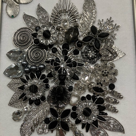 HANDMADE JEWELRY ART COLLAGE IN BLACK/WHITE/SILVER. OOAK 💝 HANDMADE - Picture 3 of 15